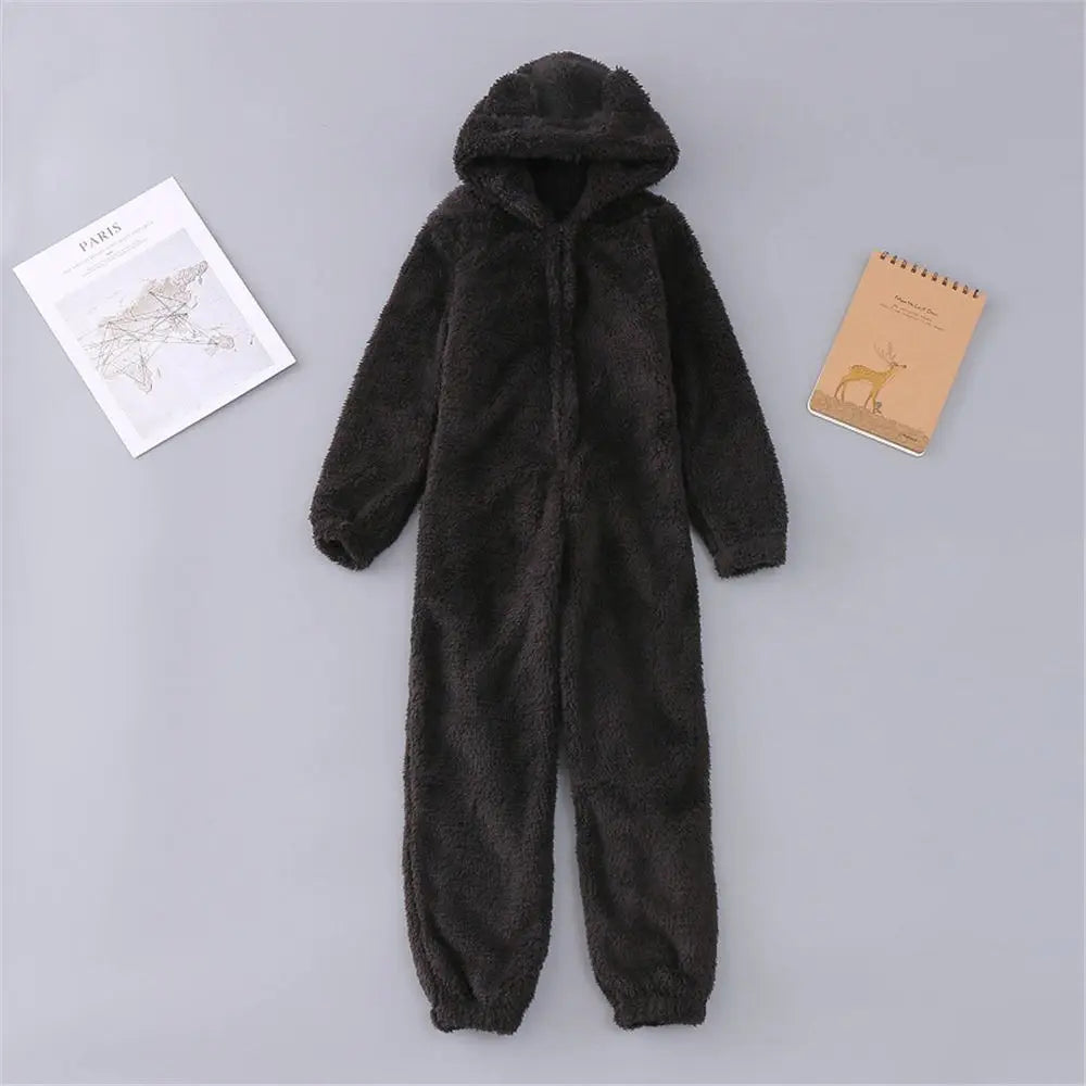 Women Winter Teddy Pajama Cute Bear Ears Sweater Fluffy Jumpsuit Plus Size 5XL Hooded Homewear Harajuku Fashion Plush Pajamas