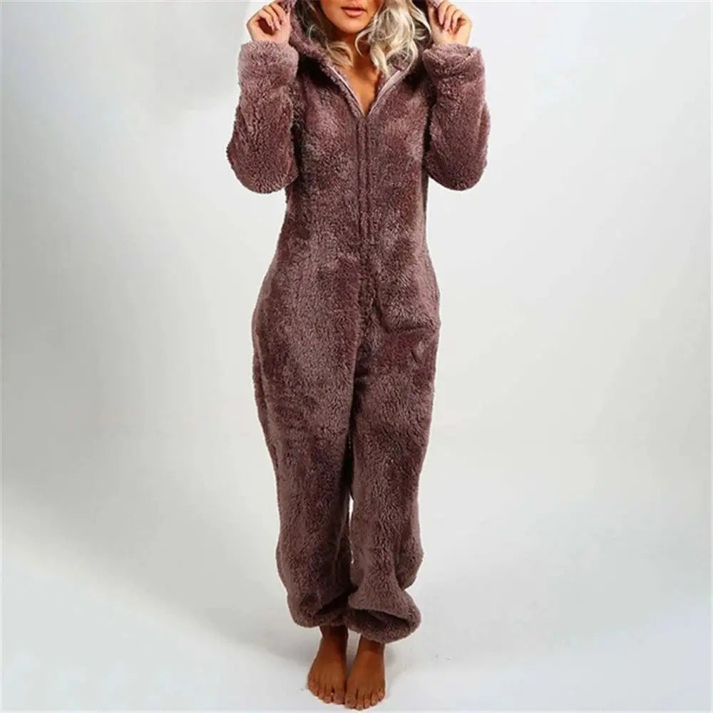 Women Winter Teddy Pajama Cute Bear Ears Sweater Fluffy Jumpsuit Plus Size 5XL Hooded Homewear Harajuku Fashion Plush Pajamas