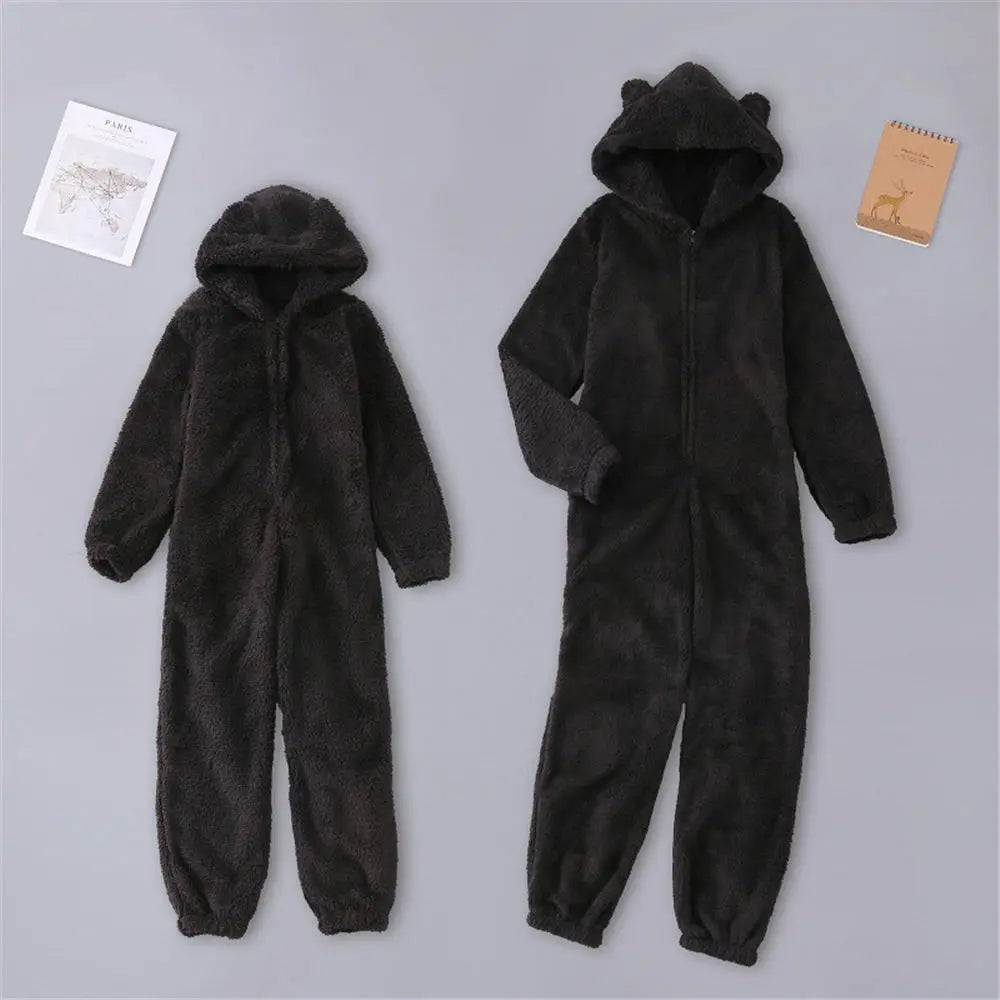 Women Winter Teddy Pajama Cute Bear Ears Sweater Fluffy Jumpsuit Plus Size 5XL Hooded Homewear Harajuku Fashion Plush Pajamas