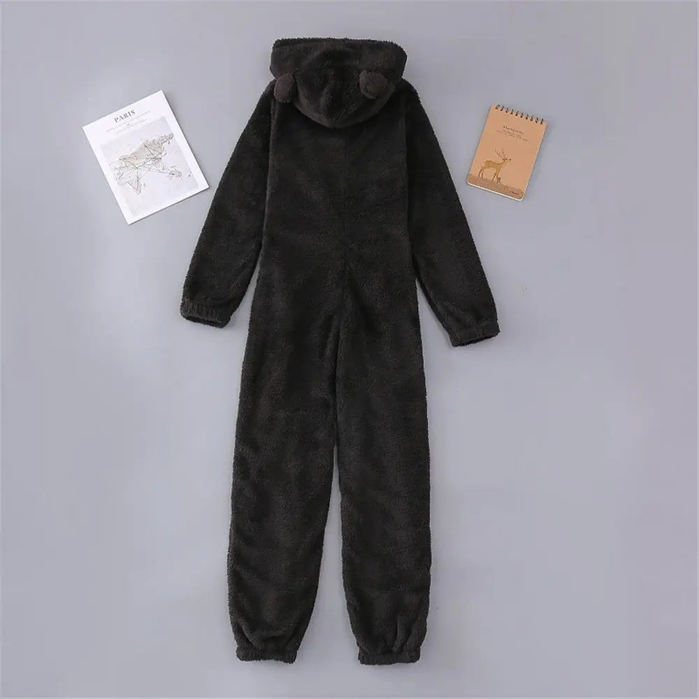 Women Winter Teddy Pajama Cute Bear Ears Sweater Fluffy Jumpsuit Plus Size 5XL Hooded Homewear Harajuku Fashion Plush Pajamas