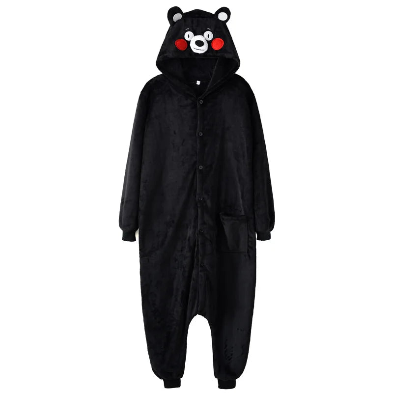 HKSNG Adult Plus Size XXL Bear Onesie Kigurumi Flannel Animal Party Zipper Button Overalls Kumamon Pajamas Suit Jumpsuit