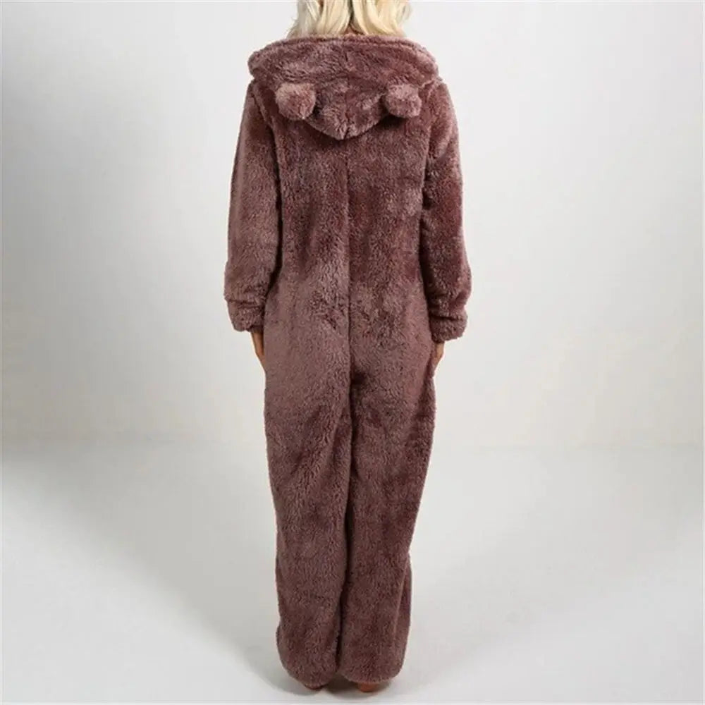 Women Winter Teddy Pajama Cute Bear Ears Sweater Fluffy Jumpsuit Plus Size 5XL Hooded Homewear Harajuku Fashion Plush Pajamas