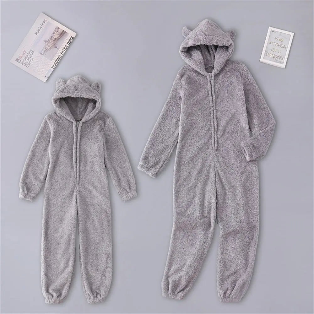 Women Winter Teddy Pajama Cute Bear Ears Sweater Fluffy Jumpsuit Plus Size 5XL Hooded Homewear Harajuku Fashion Plush Pajamas