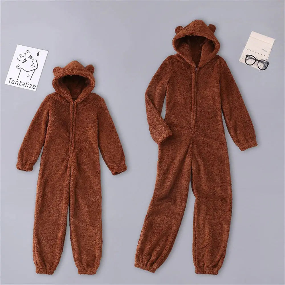 Women Winter Teddy Pajama Cute Bear Ears Sweater Fluffy Jumpsuit Plus Size 5XL Hooded Homewear Harajuku Fashion Plush Pajamas