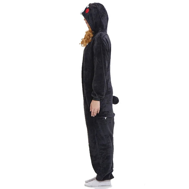 HKSNG Adult Plus Size XXL Bear Onesie Kigurumi Flannel Animal Party Zipper Button Overalls Kumamon Pajamas Suit Jumpsuit