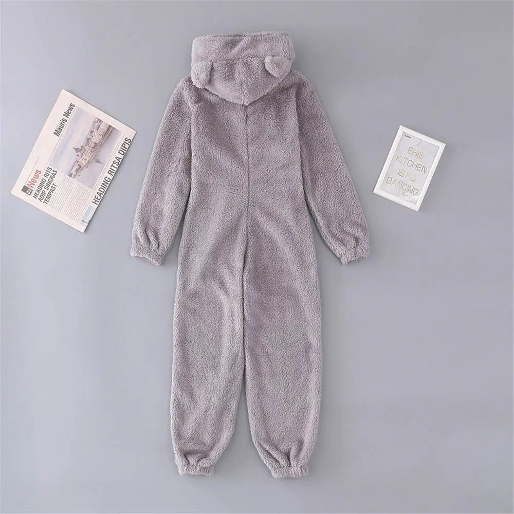 Women Winter Teddy Pajama Cute Bear Ears Sweater Fluffy Jumpsuit Plus Size 5XL Hooded Homewear Harajuku Fashion Plush Pajamas