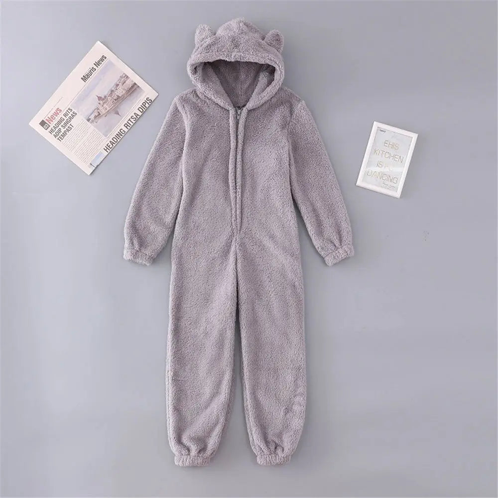 Women Winter Teddy Pajama Cute Bear Ears Sweater Fluffy Jumpsuit Plus Size 5XL Hooded Homewear Harajuku Fashion Plush Pajamas