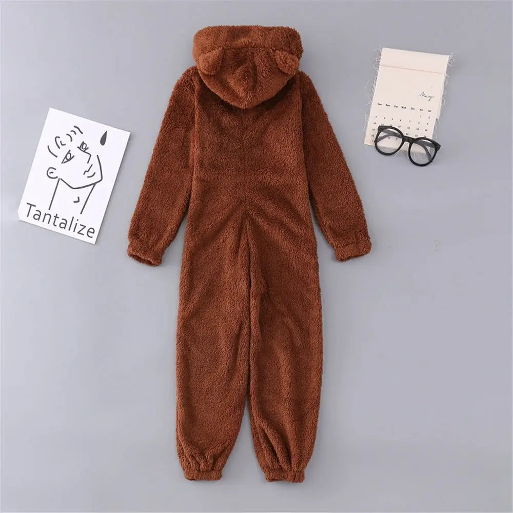 Women Winter Teddy Pajama Cute Bear Ears Sweater Fluffy Jumpsuit Plus Size 5XL Hooded Homewear Harajuku Fashion Plush Pajamas