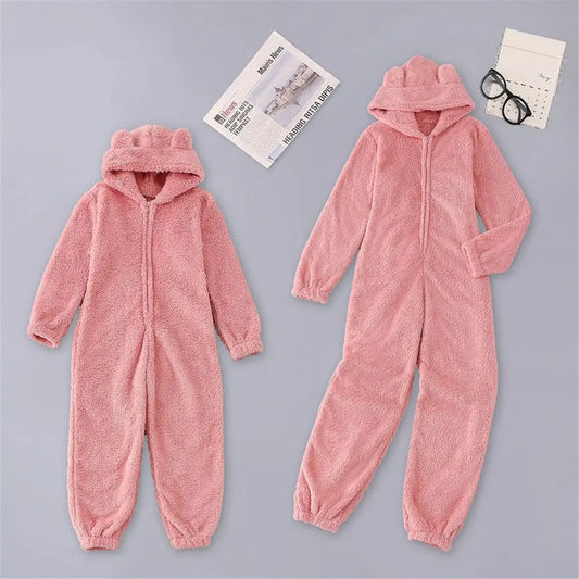 Women Winter Teddy Pajama Cute Bear Ears Sweater Fluffy Jumpsuit Plus Size 5XL Hooded Homewear Harajuku Fashion Plush Pajamas