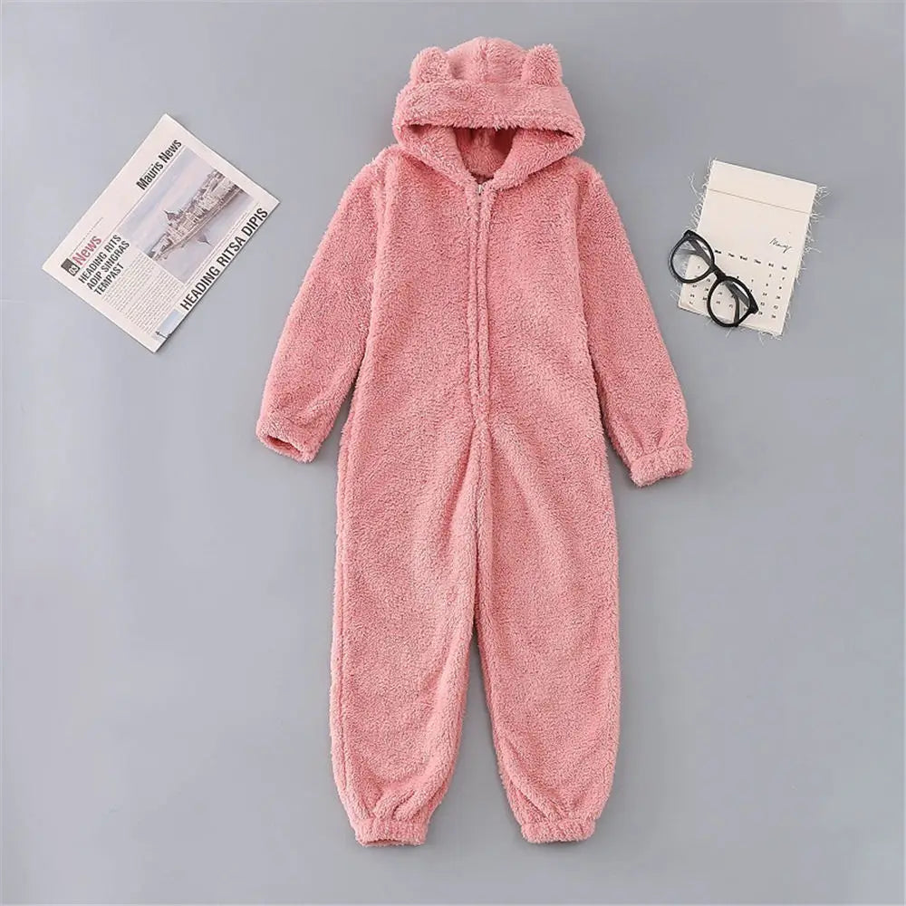 Women Winter Teddy Pajama Cute Bear Ears Sweater Fluffy Jumpsuit Plus Size 5XL Hooded Homewear Harajuku Fashion Plush Pajamas