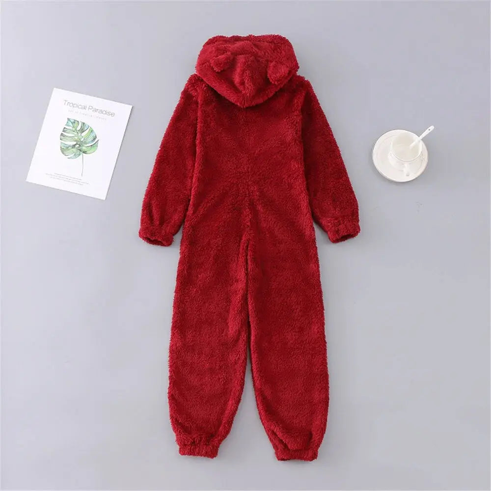 Women Winter Teddy Pajama Cute Bear Ears Sweater Fluffy Jumpsuit Plus Size 5XL Hooded Homewear Harajuku Fashion Plush Pajamas