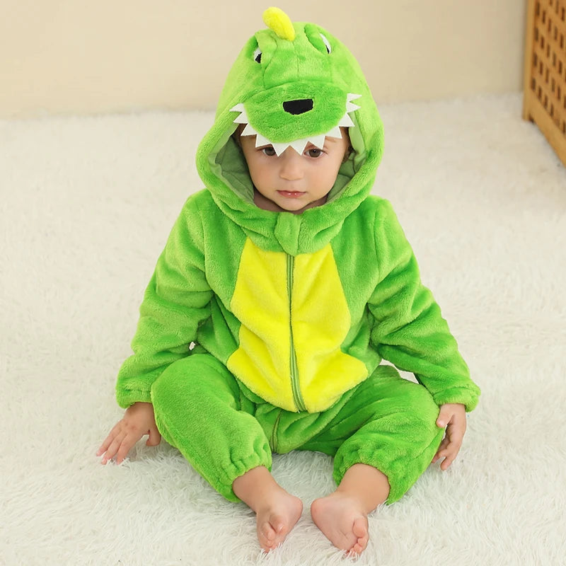 MICHLEY Shark Baby Rompers Winter Hooded Flannel Toddler Infant Clothes Overall Bodysuits Jumpsuit Costume For Kids Carnival