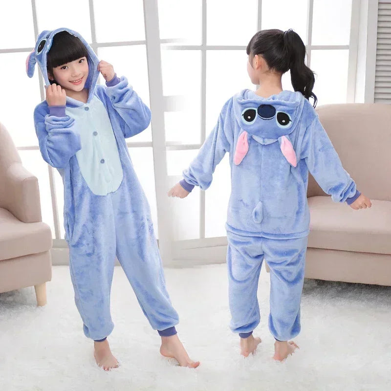 Disney Lilo & Stitch Pajama Children Cartoon Plush Kigurumi Onesies Winter Warm Clothes for Boys Girls Christmas Gifts