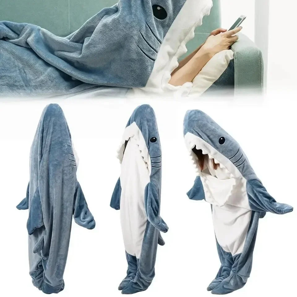 Cartoon Shark Blanket Cover Sleeping Bag Cosplay Shark Onesies Costumes Homewear Pajamas Office Nap Fabric Blanket Sleeping Bag