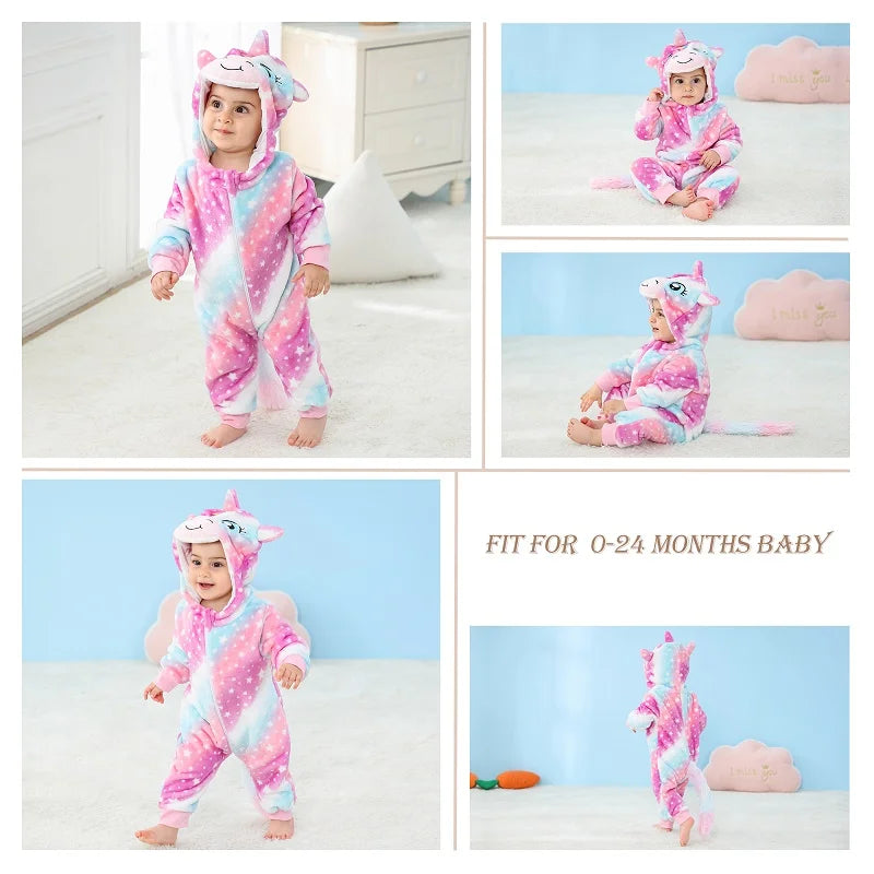 MICHLEY Shark Baby Rompers Winter Hooded Flannel Toddler Infant Clothes Overall Bodysuits Jumpsuit Costume For Kids Carnival