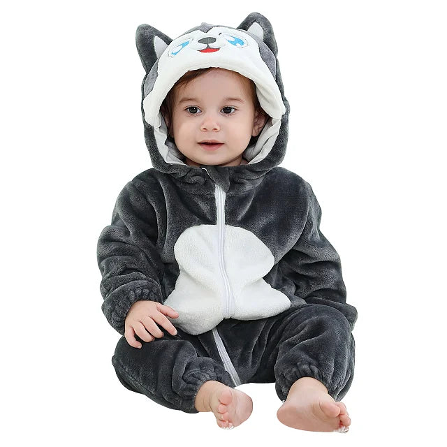 MICHLEY Shark Baby Rompers Winter Hooded Flannel Toddler Infant Clothes Overall Bodysuits Jumpsuit Costume For Kids Carnival