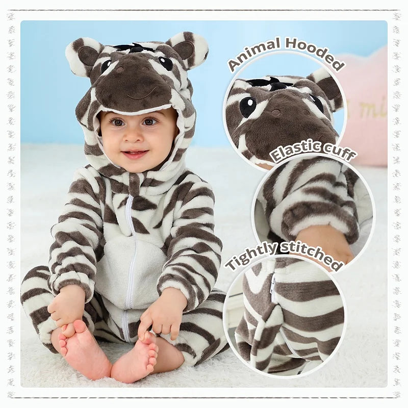 MICHLEY Shark Baby Rompers Winter Hooded Flannel Toddler Infant Clothes Overall Bodysuits Jumpsuit Costume For Kids Carnival