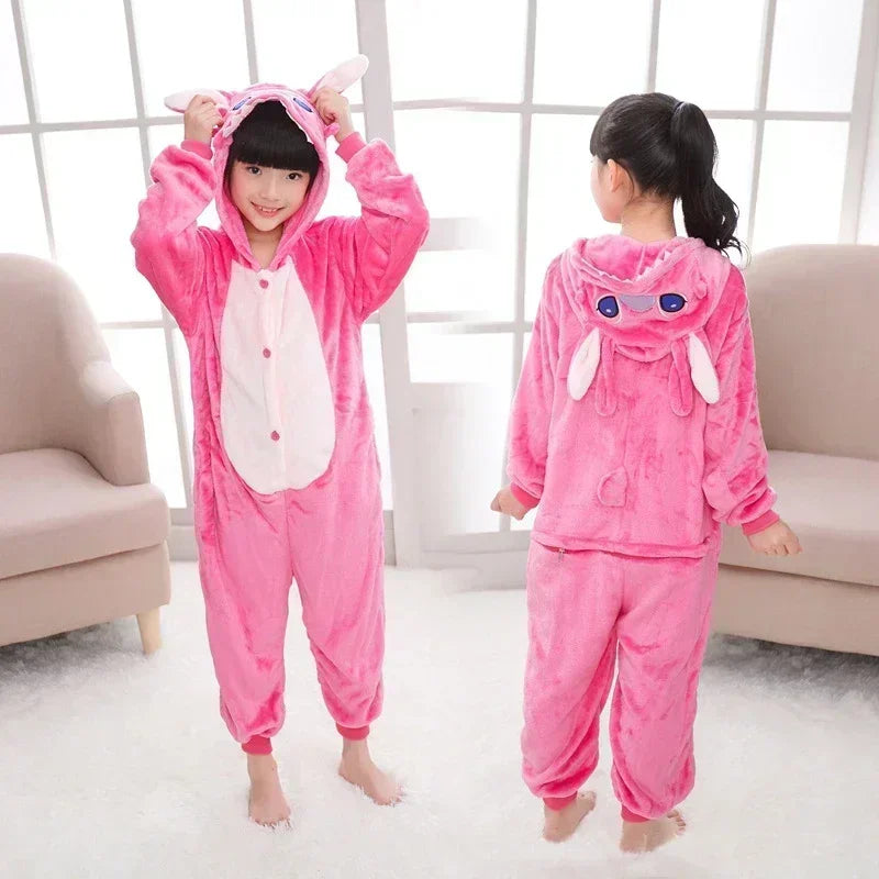 Disney Lilo & Stitch Pajama Children Cartoon Plush Kigurumi Onesies Winter Warm Clothes for Boys Girls Christmas Gifts