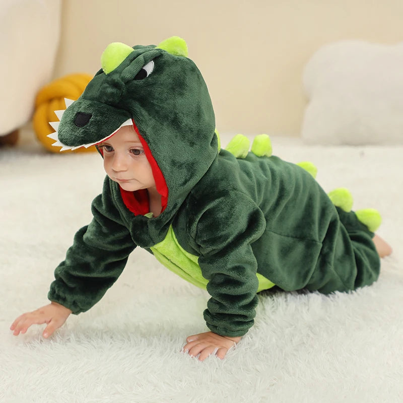 MICHLEY Shark Baby Rompers Winter Hooded Flannel Toddler Infant Clothes Overall Bodysuits Jumpsuit Costume For Kids Carnival