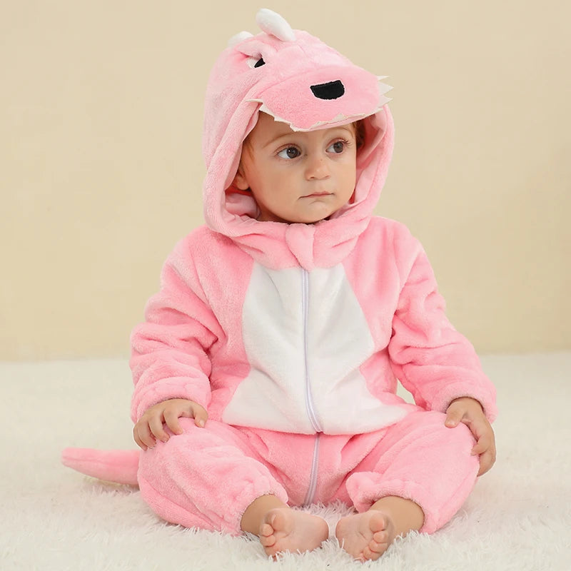 MICHLEY Shark Baby Rompers Winter Hooded Flannel Toddler Infant Clothes Overall Bodysuits Jumpsuit Costume For Kids Carnival