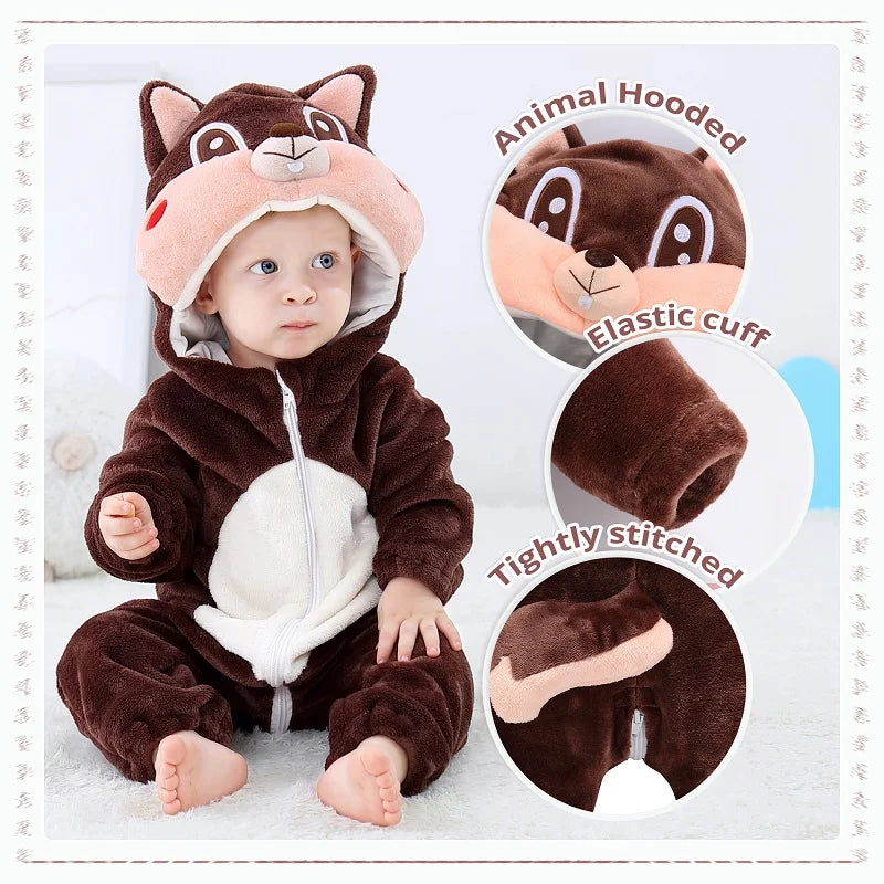 MICHLEY Shark Baby Rompers Winter Hooded Flannel Toddler Infant Clothes Overall Bodysuits Jumpsuit Costume For Kids Carnival