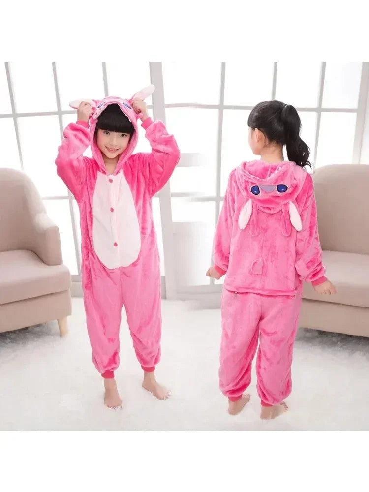 Disney Lilo & Stitch Pajama Children Cartoon Plush Kigurumi Onesies Winter Warm Clothes for Boys Girls Christmas Gifts