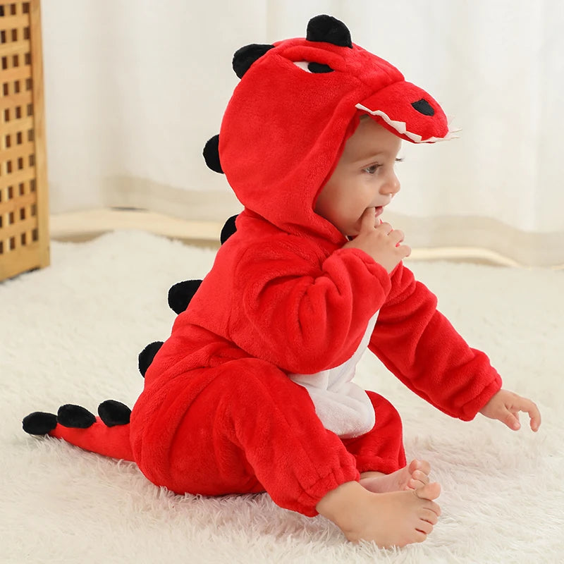 MICHLEY Shark Baby Rompers Winter Hooded Flannel Toddler Infant Clothes Overall Bodysuits Jumpsuit Costume For Kids Carnival