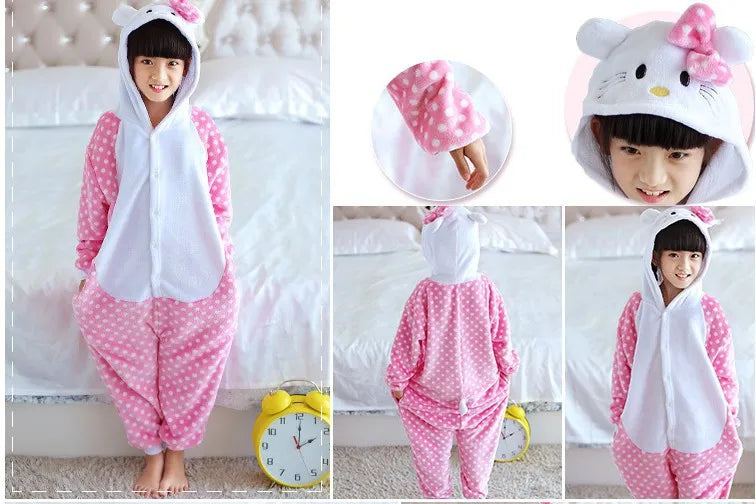 Disney Lilo & Stitch Pajama Children Cartoon Plush Kigurumi Onesies Winter Warm Clothes for Boys Girls Christmas Gifts