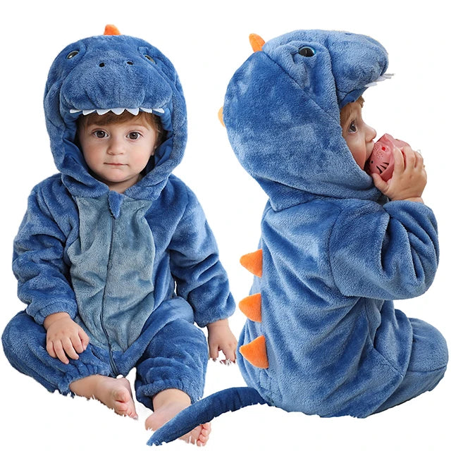 MICHLEY Shark Baby Rompers Winter Hooded Flannel Toddler Infant Clothes Overall Bodysuits Jumpsuit Costume For Kids Carnival