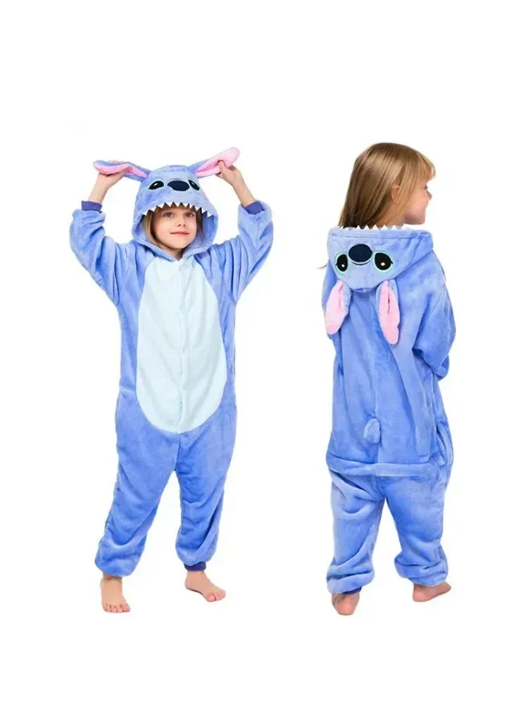 Disney Lilo & Stitch Pajama Children Cartoon Plush Kigurumi Onesies Winter Warm Clothes for Boys Girls Christmas Gifts