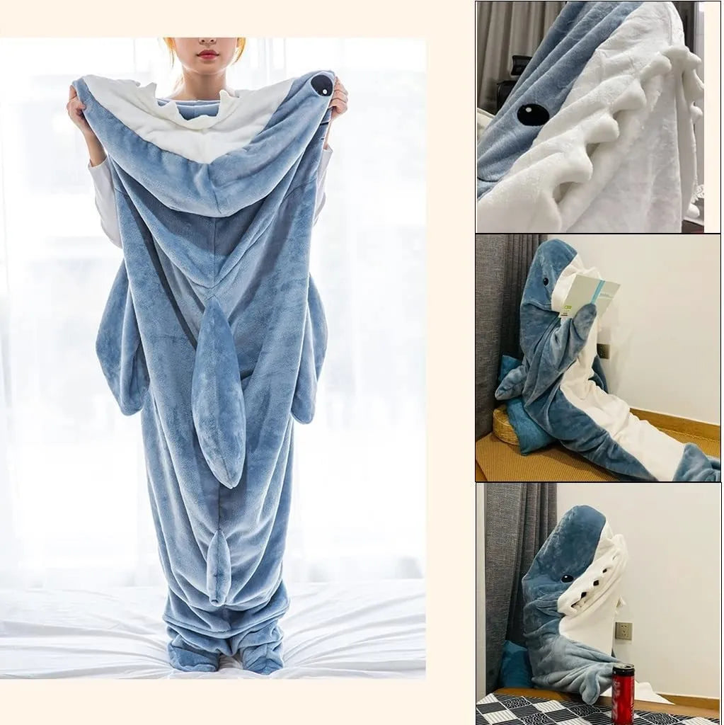 Cartoon Shark Blanket Cover Sleeping Bag Cosplay Shark Onesies Costumes Homewear Pajamas Office Nap Fabric Blanket Sleeping Bag