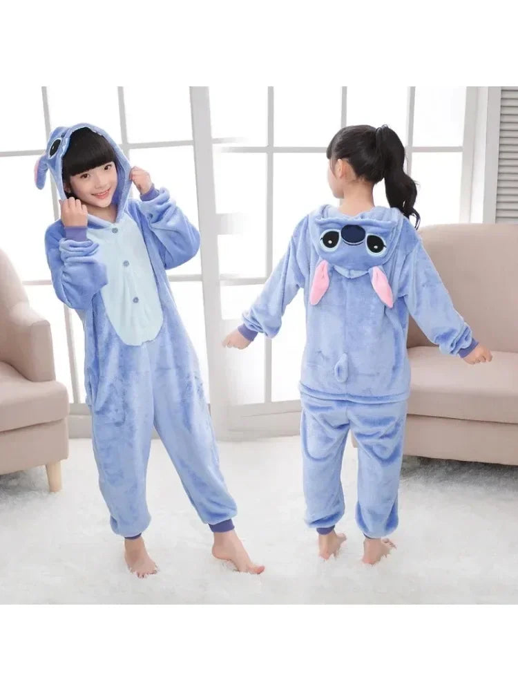 Disney Lilo & Stitch Pajama Children Cartoon Plush Kigurumi Onesies Winter Warm Clothes for Boys Girls Christmas Gifts