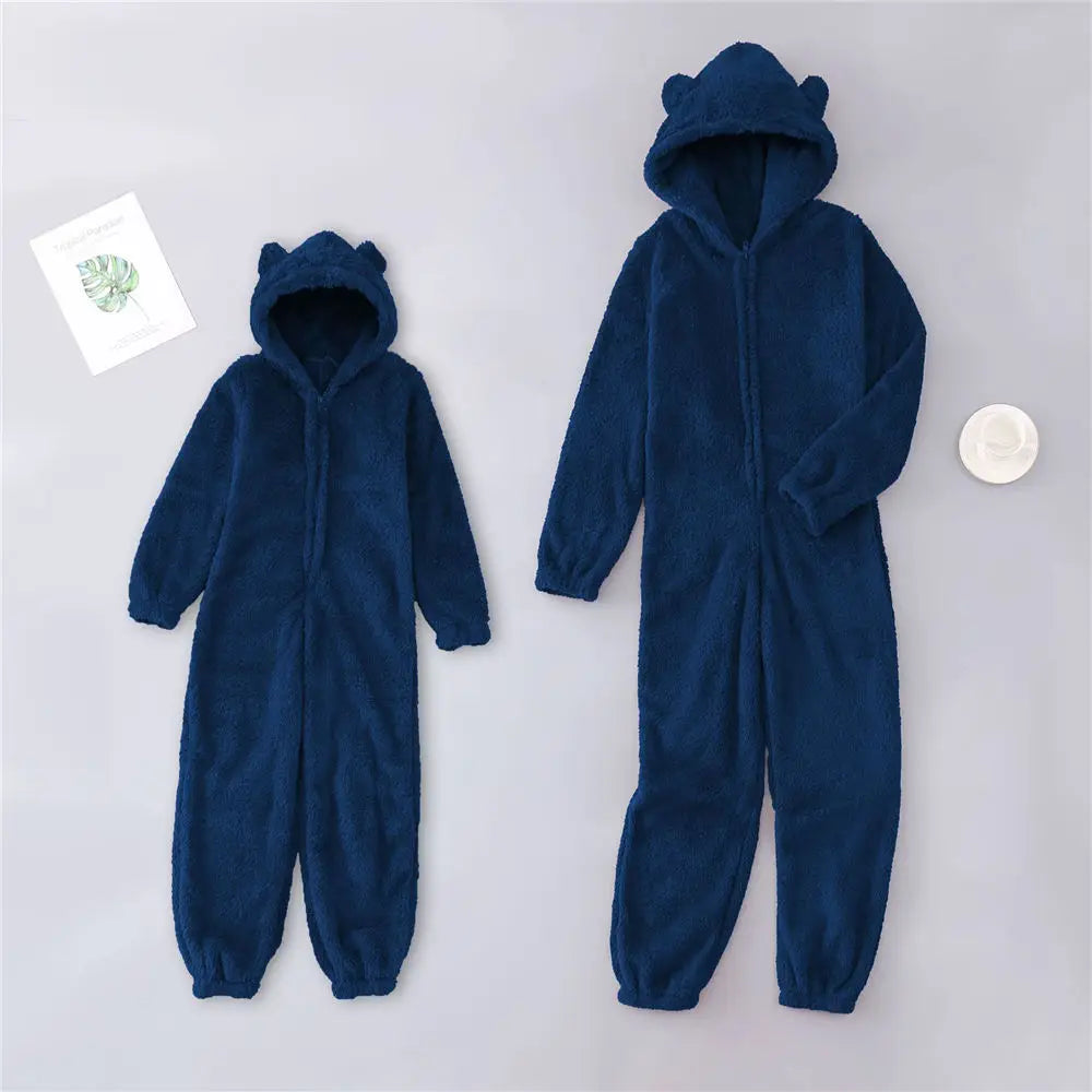 Women Winter Teddy Pajama Cute Bear Ears Sweater Fluffy Jumpsuit Plus Size 5XL Hooded Homewear Harajuku Fashion Plush Pajamas