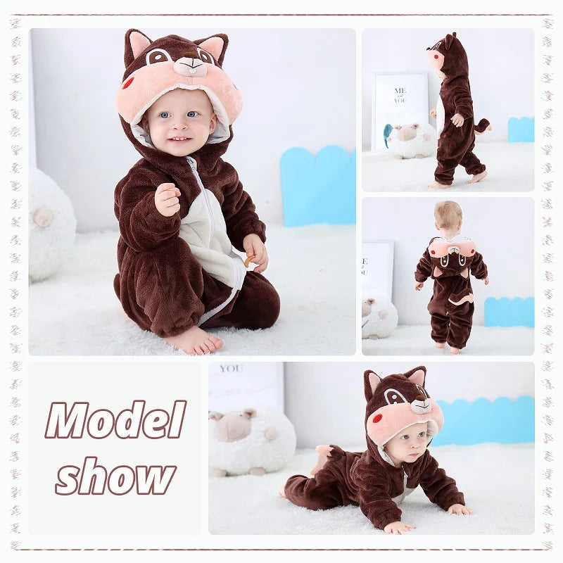 MICHLEY Shark Baby Rompers Winter Hooded Flannel Toddler Infant Clothes Overall Bodysuits Jumpsuit Costume For Kids Carnival