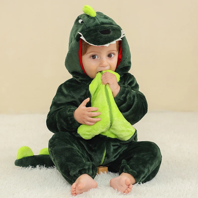 MICHLEY Shark Baby Rompers Winter Hooded Flannel Toddler Infant Clothes Overall Bodysuits Jumpsuit Costume For Kids Carnival