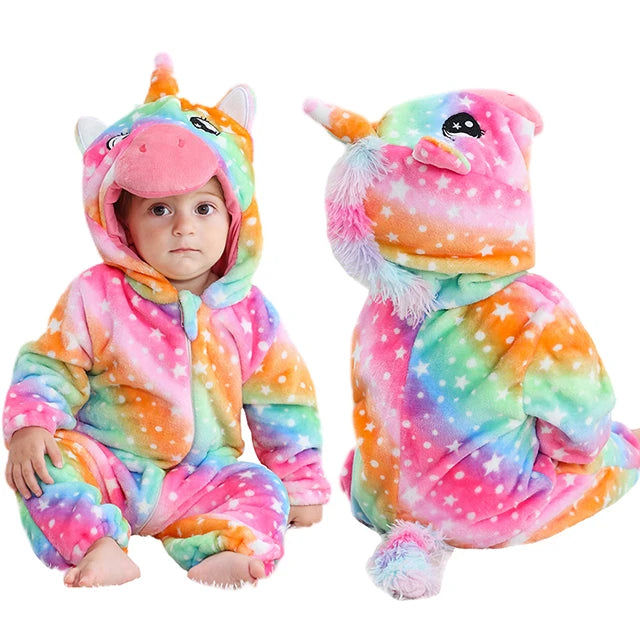 MICHLEY Shark Baby Rompers Winter Hooded Flannel Toddler Infant Clothes Overall Bodysuits Jumpsuit Costume For Kids Carnival