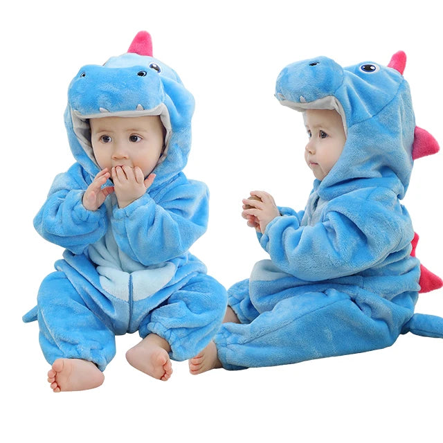 MICHLEY Shark Baby Rompers Winter Hooded Flannel Toddler Infant Clothes Overall Bodysuits Jumpsuit Costume For Kids Carnival