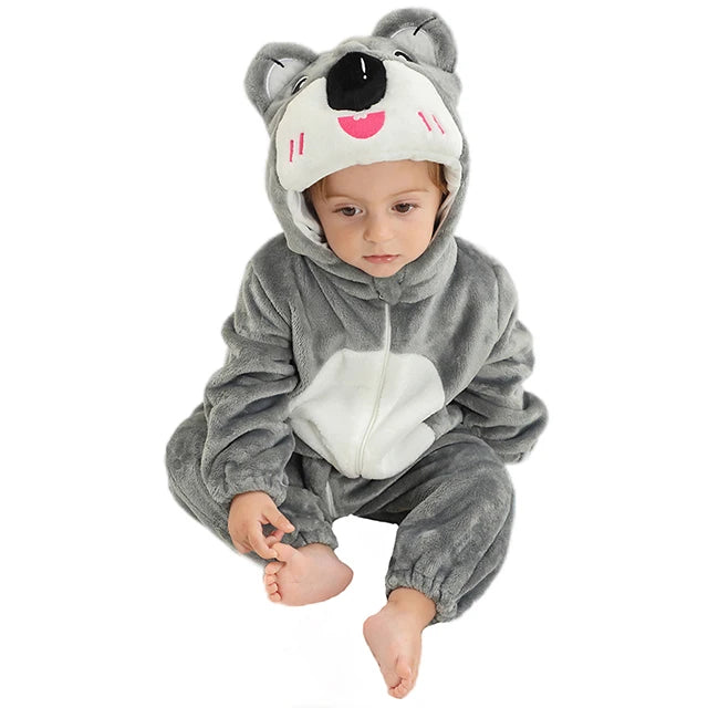 MICHLEY Shark Baby Rompers Winter Hooded Flannel Toddler Infant Clothes Overall Bodysuits Jumpsuit Costume For Kids Carnival